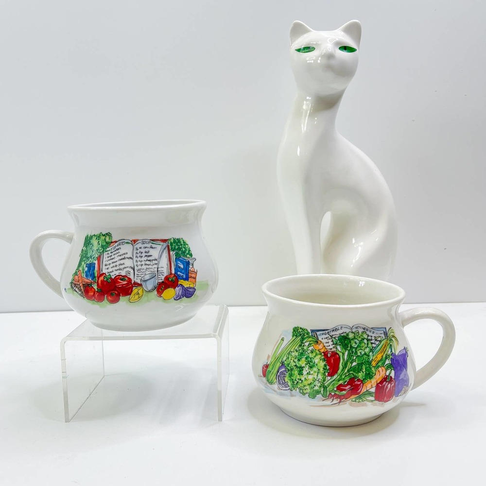 Vintage TOMATO and Vegti lible le SOUP RECIPE MUG cup bowl w/ HANDLE
